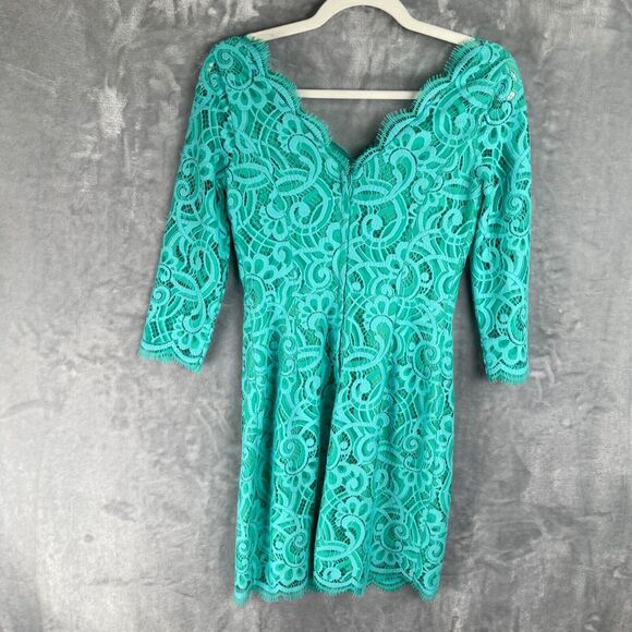 Lilly Pulitzer Dress Womens 0 Turquoise Lace Helene Lagoon Scalloped Trim Sheath - Picture 4 of 16